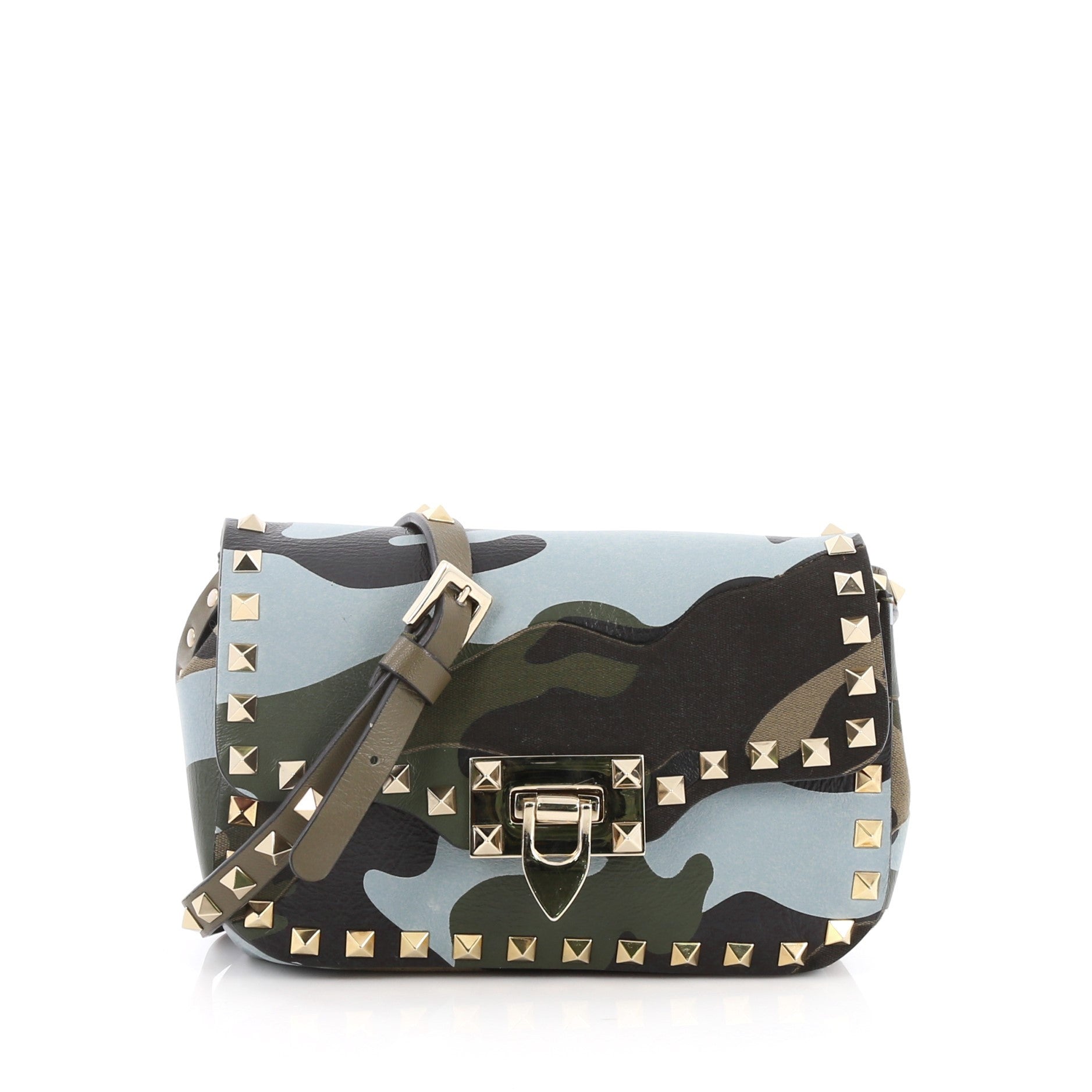 Rockstud Crossbody Bag Camo Leather and Canvas Mini