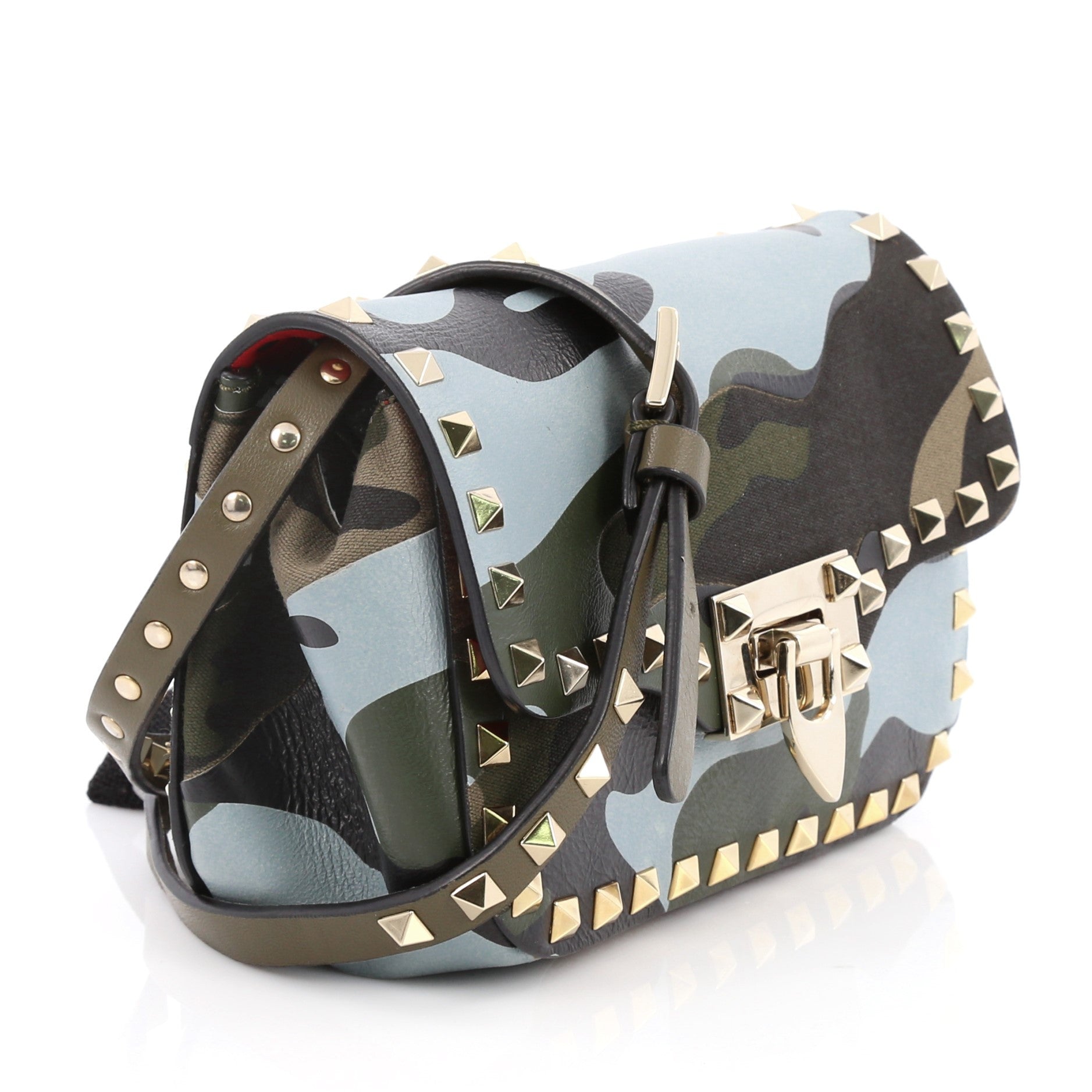 Rockstud Crossbody Bag Camo Leather and Canvas Mini