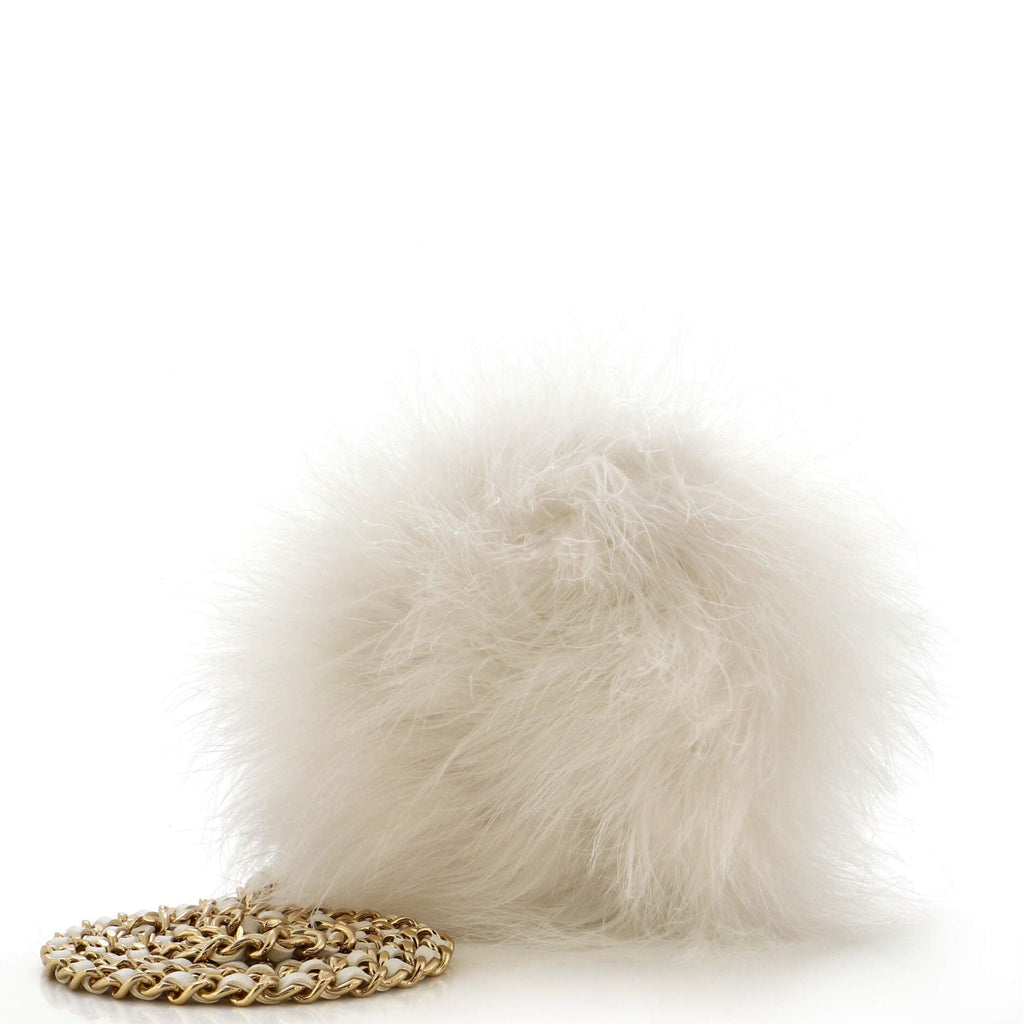 Round Clutch with Chain Feathers and Quilted Lambskin