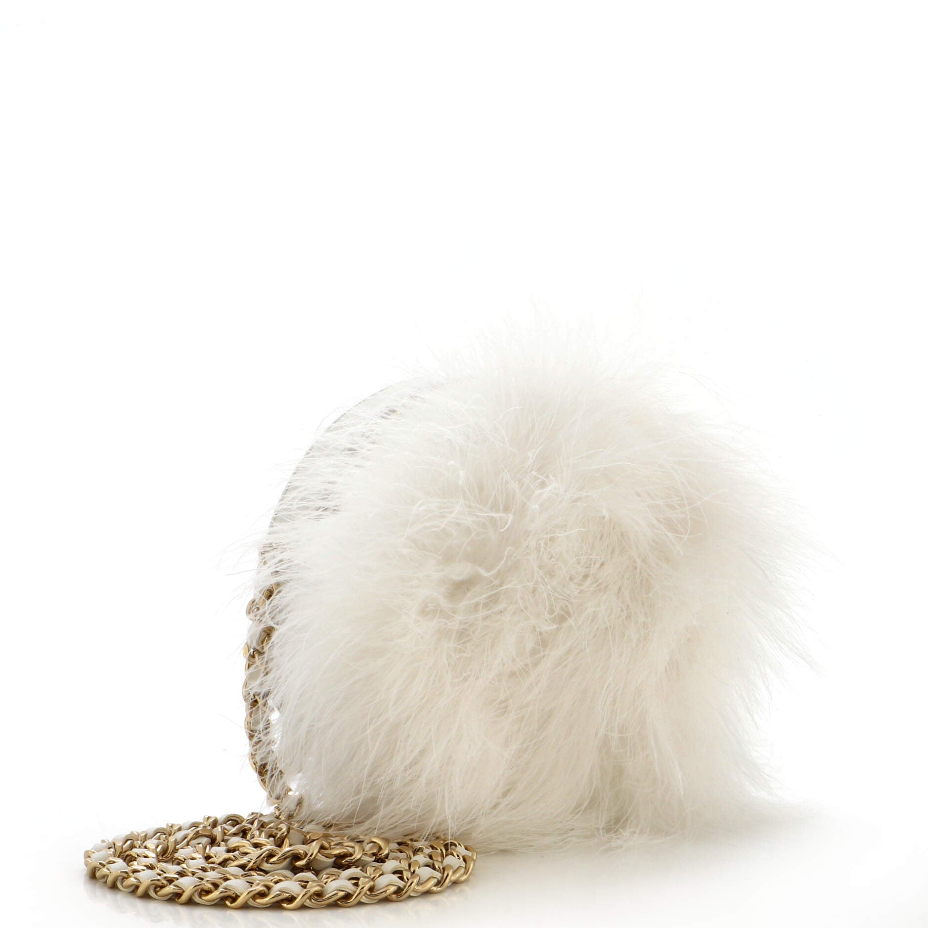 Round Clutch with Chain Feathers and Quilted Lambskin