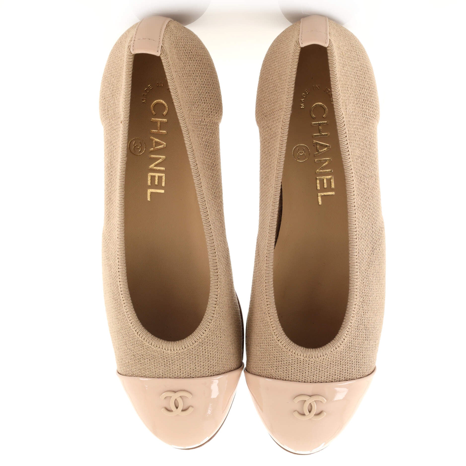 Women's CC Cap Toe Ballerina Flats Knit with Patent