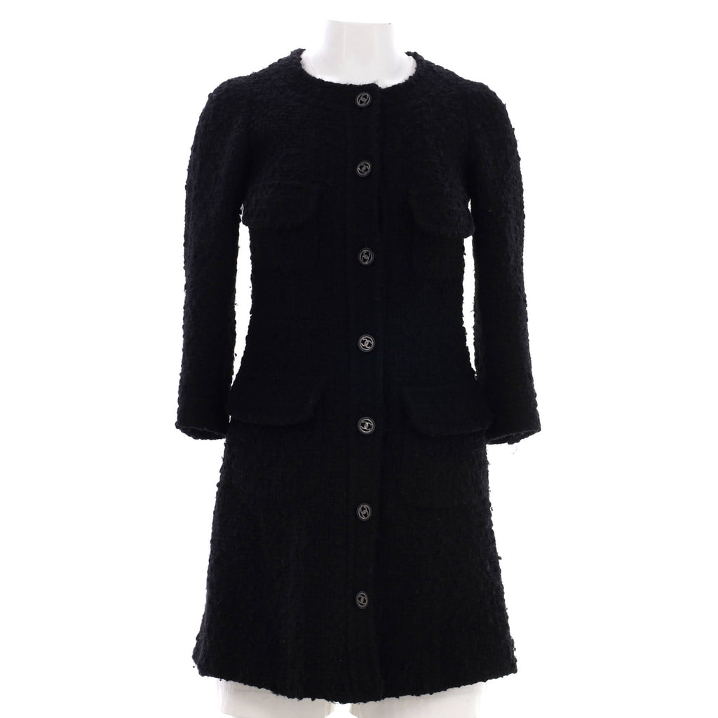 Women's Collarless Four Pocket Coat Tweed
