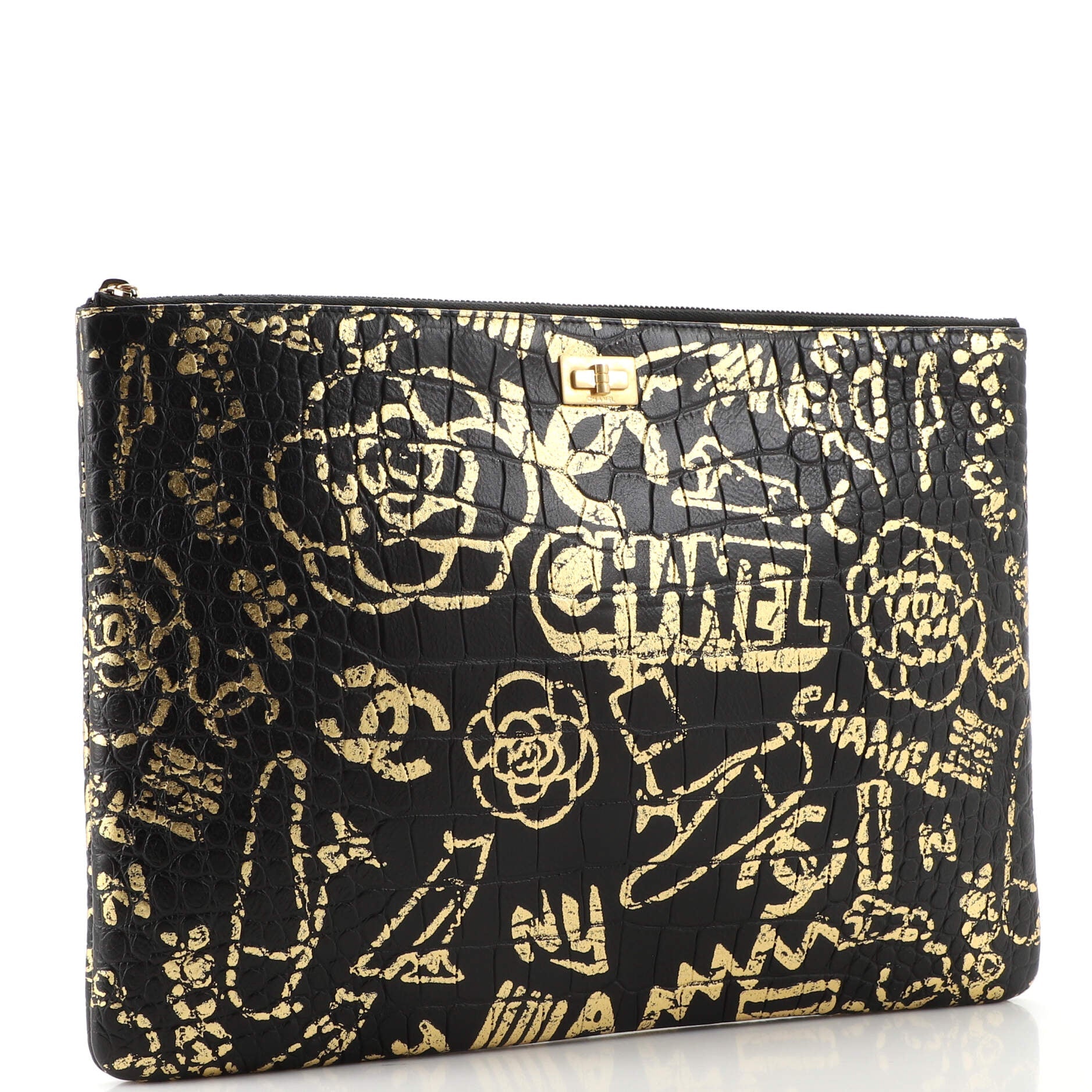 Reissue 2.55 O Case Clutch Graffiti Crocodile Embossed Calfskin Large