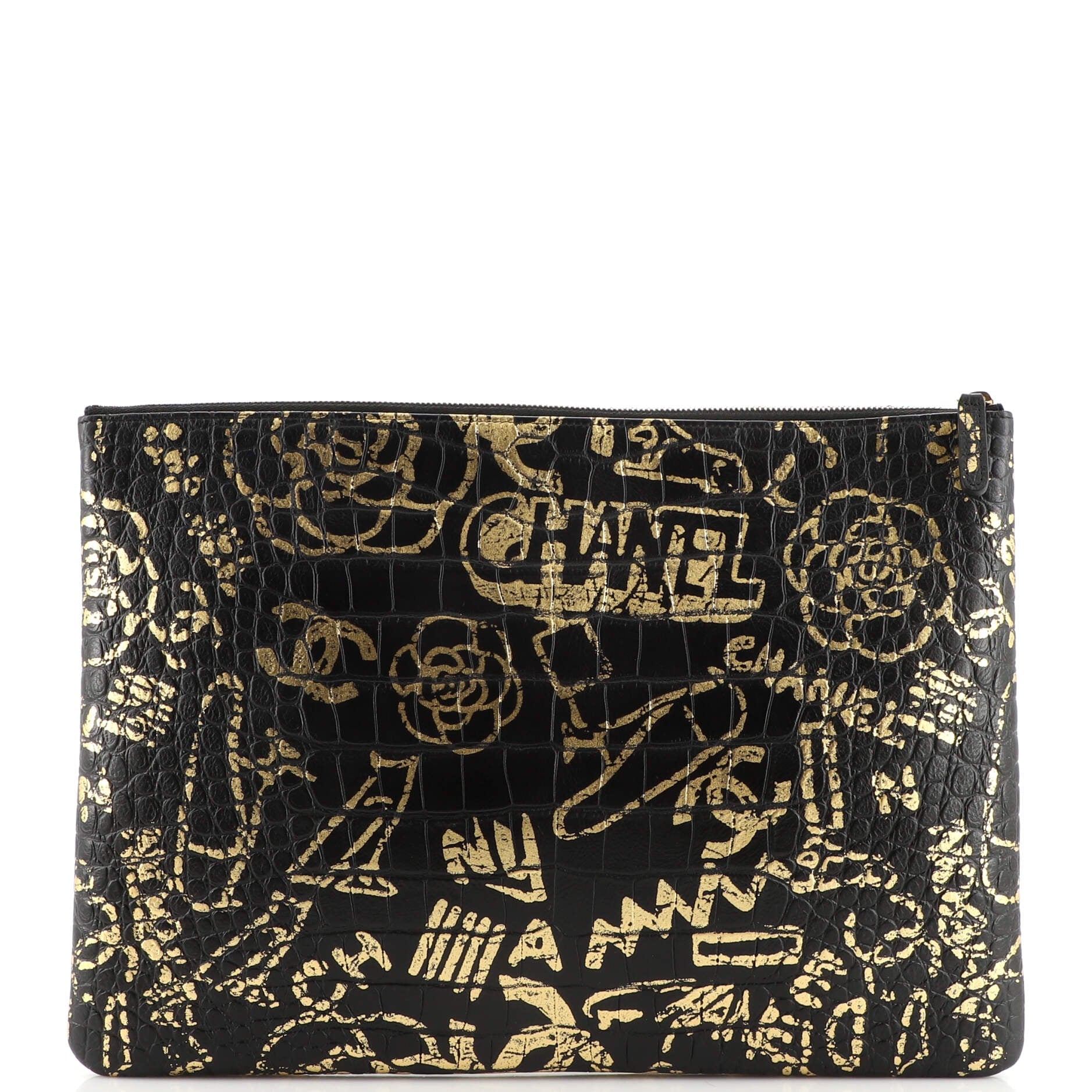 Reissue 2.55 O Case Clutch Graffiti Crocodile Embossed Calfskin Large