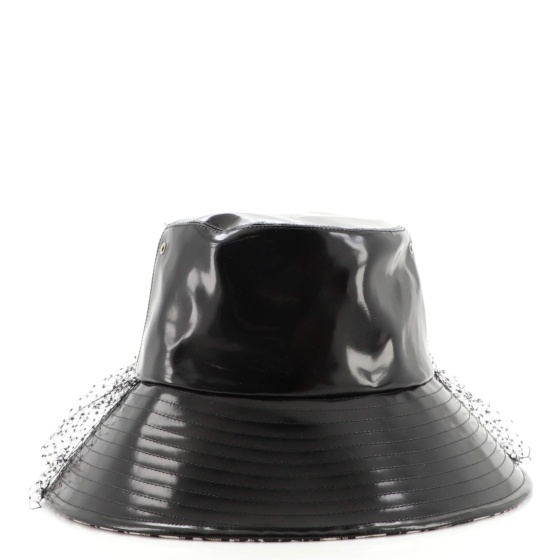 Teddy D Bucket Hat Leather and Oblique Canvas with Veil