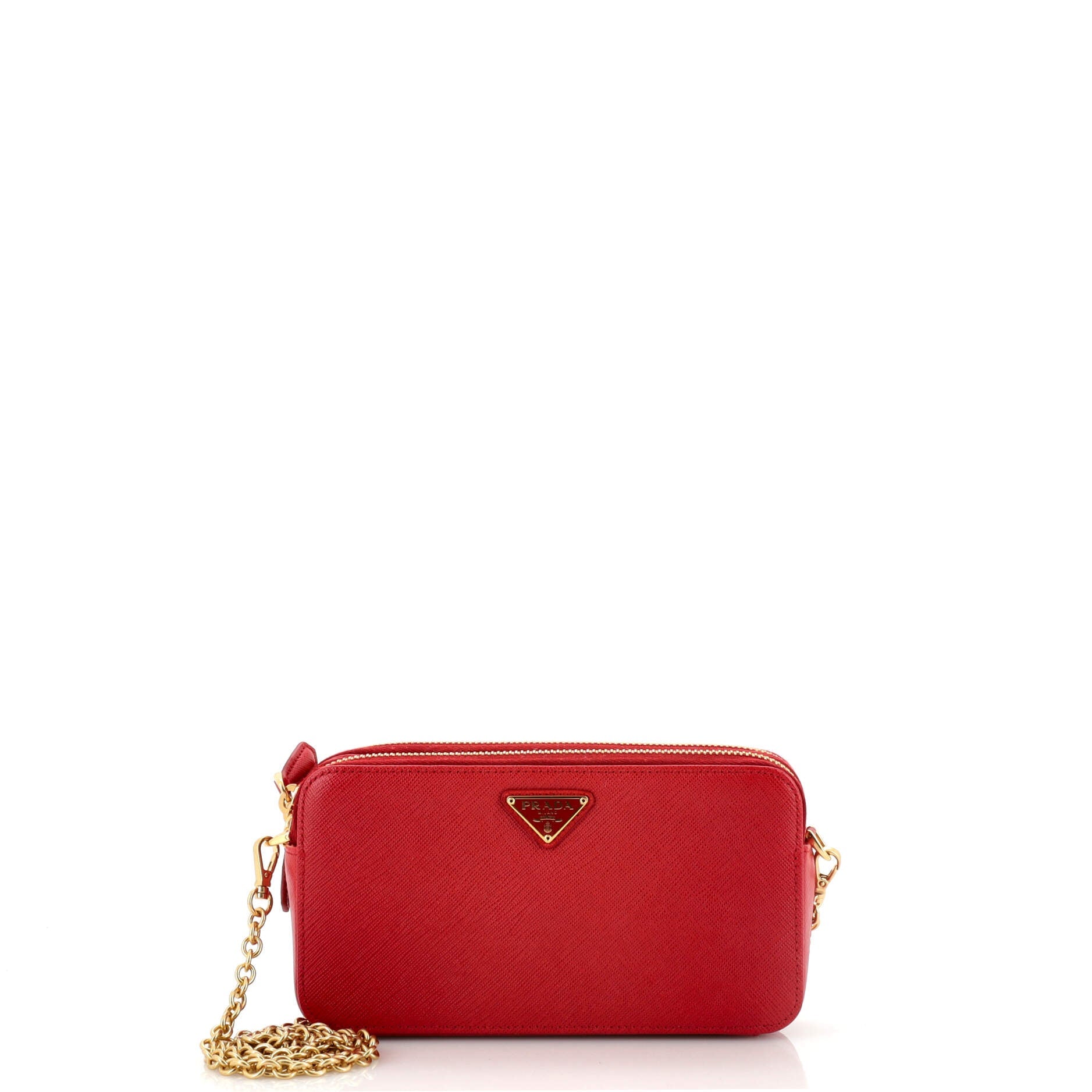 Double Zip Wallet on Chain Crossbody Saffiano Leather Mini