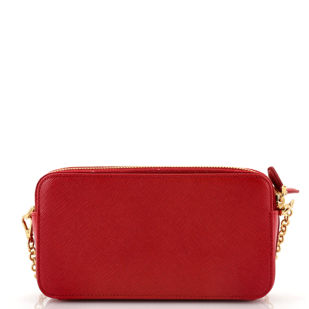 Double Zip Wallet on Chain Crossbody Saffiano Leather Mini