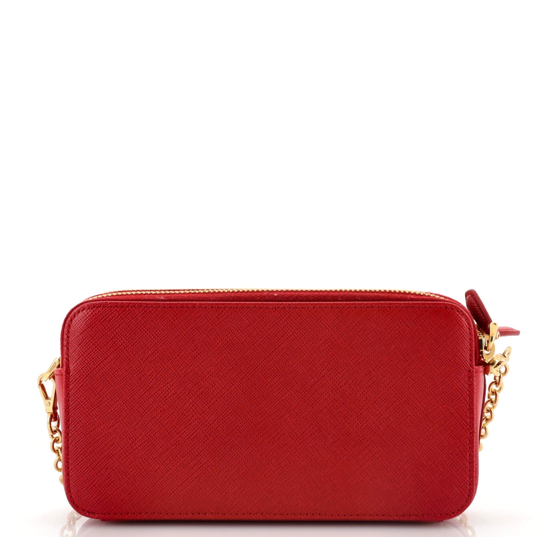 Double Zip Wallet on Chain Crossbody Saffiano Leather Mini