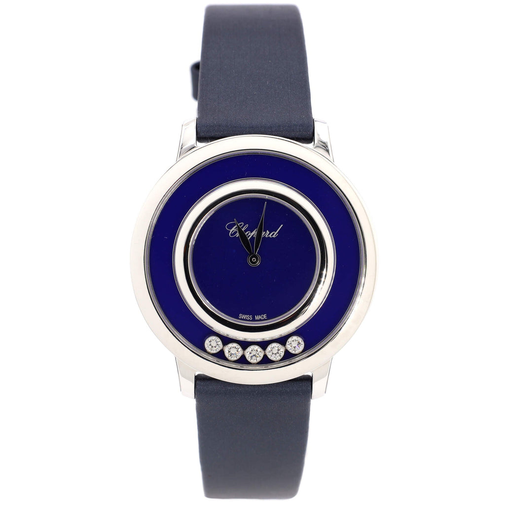 Happy Sport Icons Quartz Watch White Gold and Satin with Floating Diamonds 32
