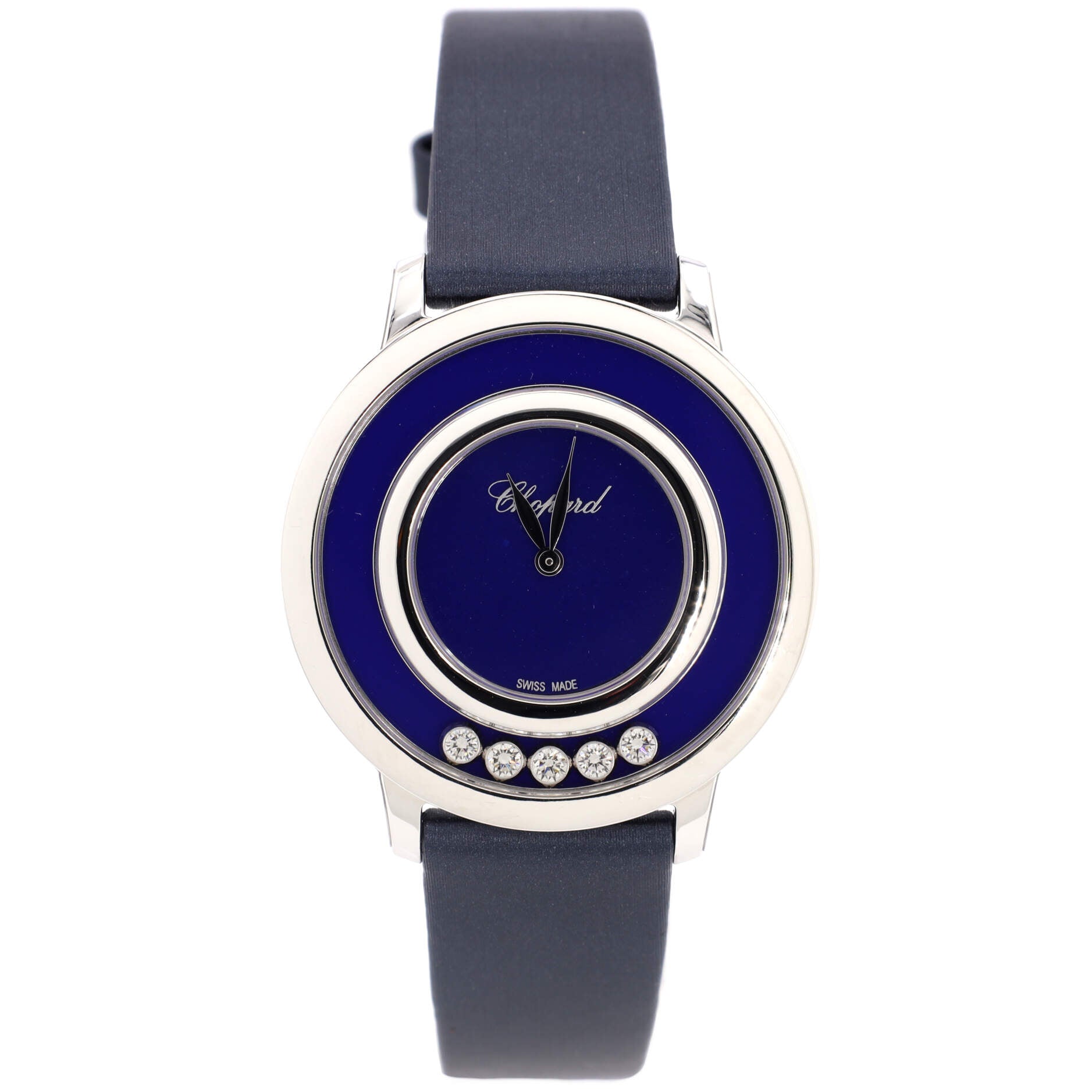 Happy Sport Icons Quartz Watch White Gold and Satin with Floating Diamonds 32