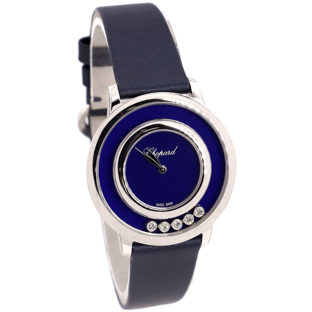 Happy Sport Icons Quartz Watch White Gold and Satin with Floating Diamonds 32