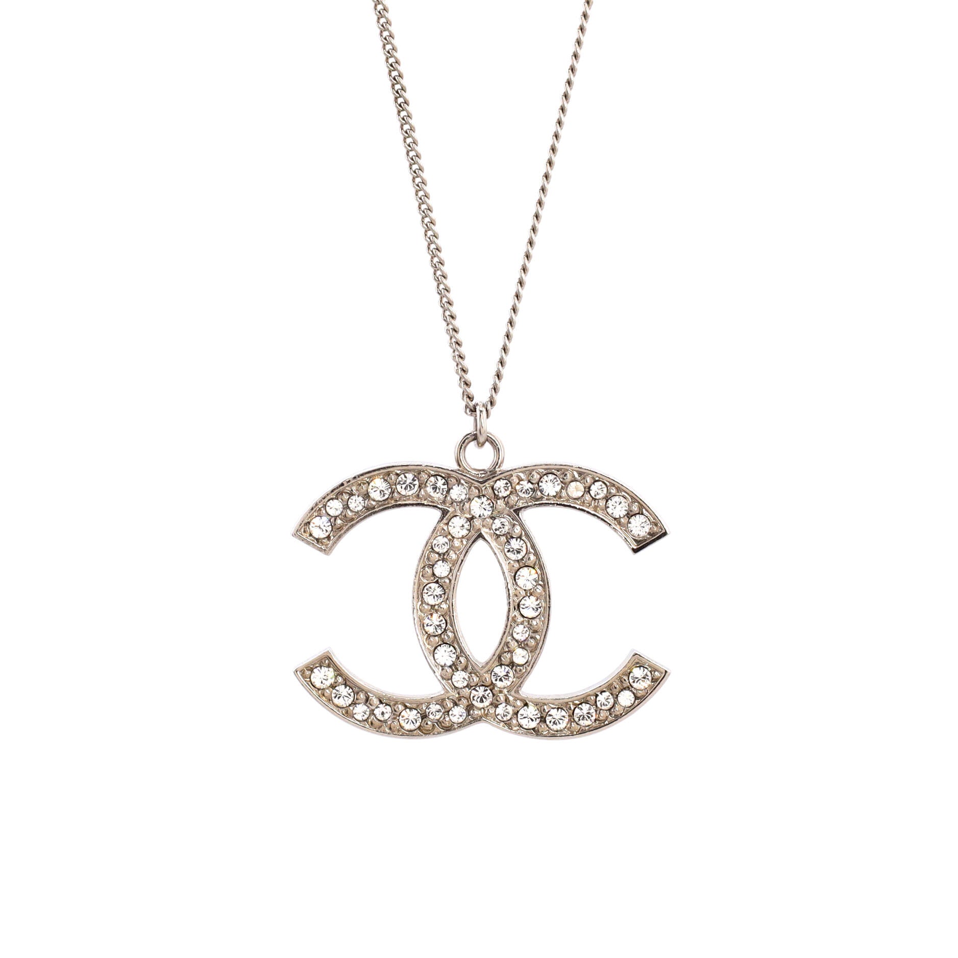 CC Pendant Necklace Metal with Crystals