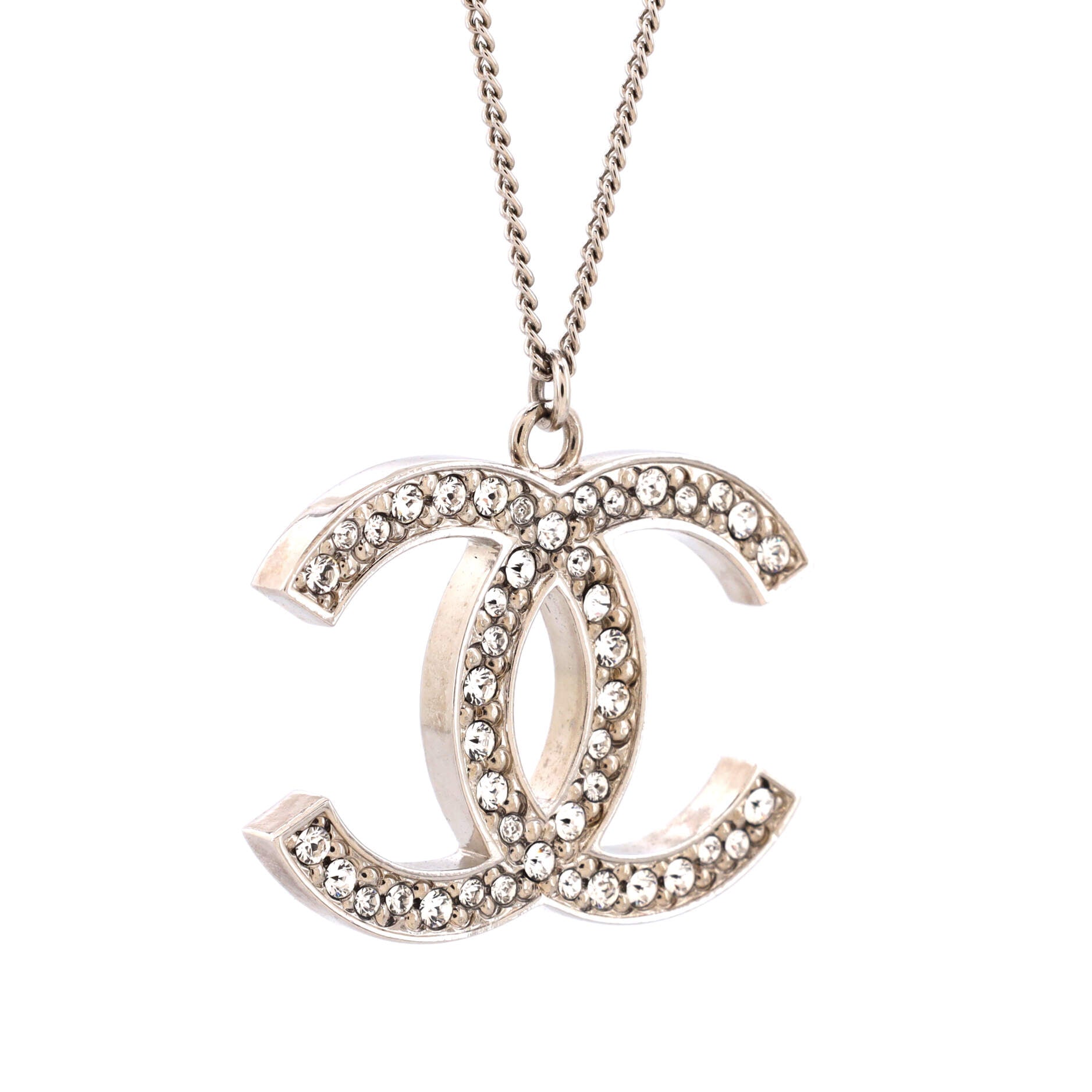 CC Pendant Necklace Metal with Crystals