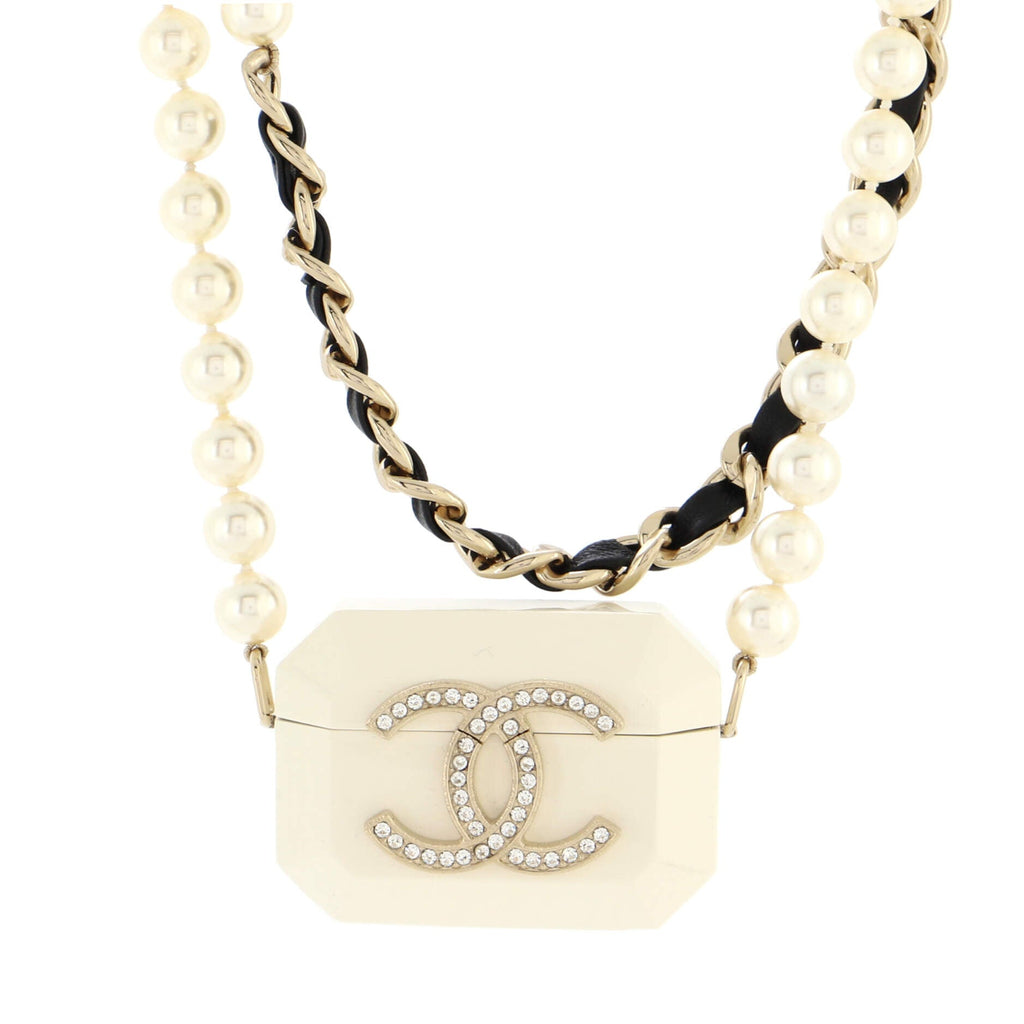 Airpods Case Pro Necklace Faux Pearls with Lambskin, Resin and Crystals