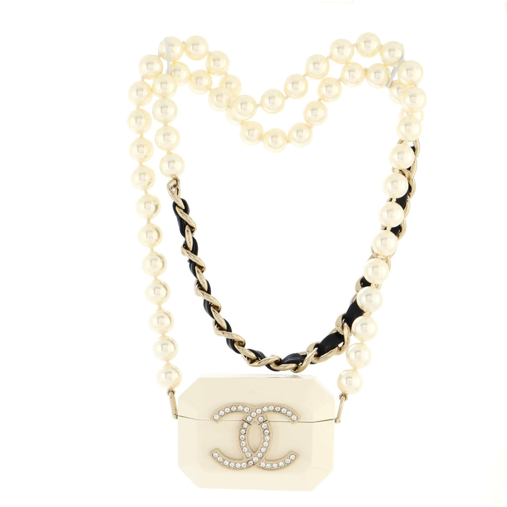 Airpods Case Pro Necklace Faux Pearls with Lambskin, Resin and Crystals