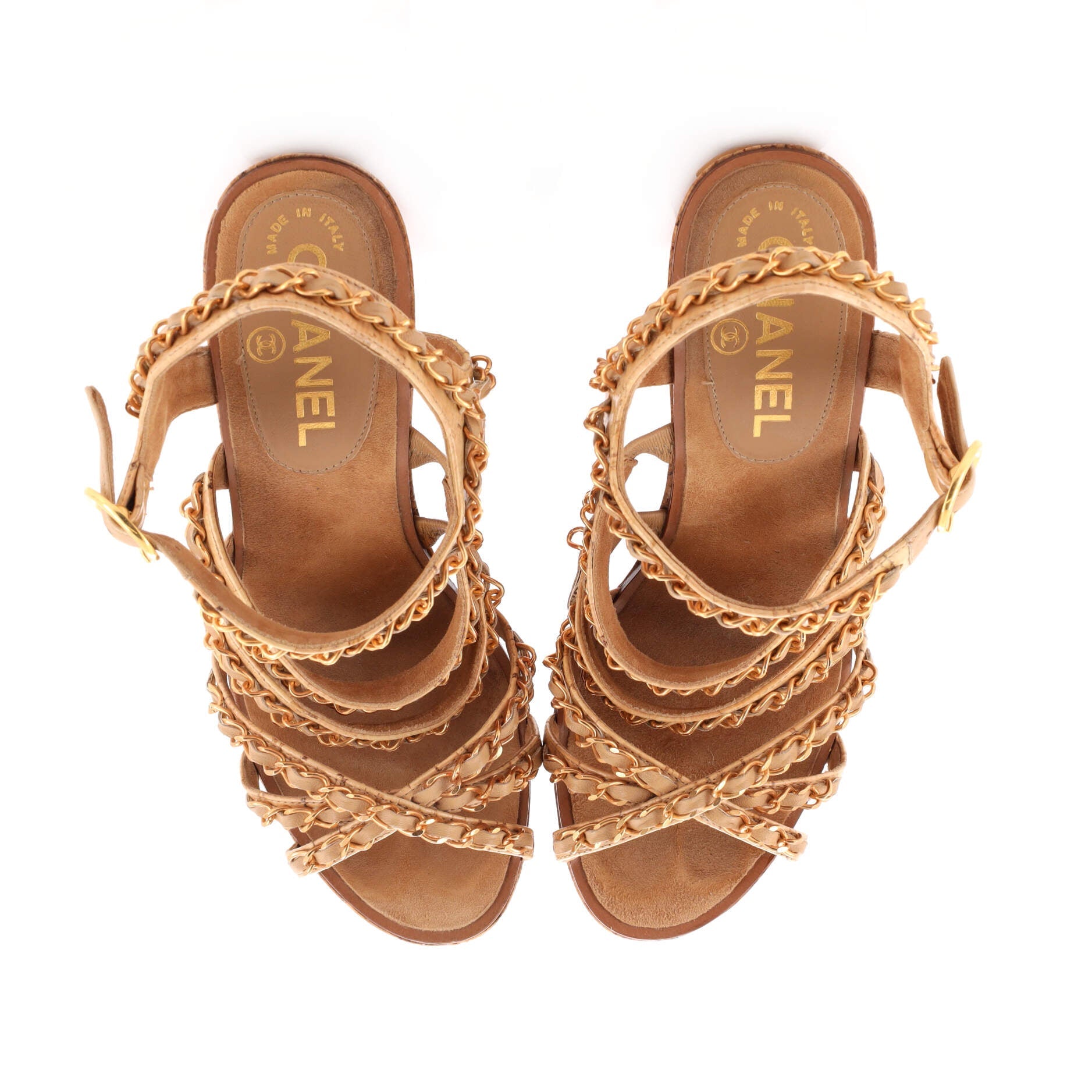 Women's Multi-Chain Wedge Sandals Leather and Cork