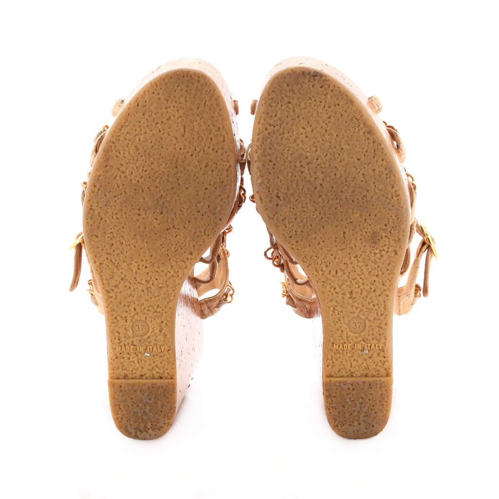 Women's Multi-Chain Wedge Sandals Leather and Cork