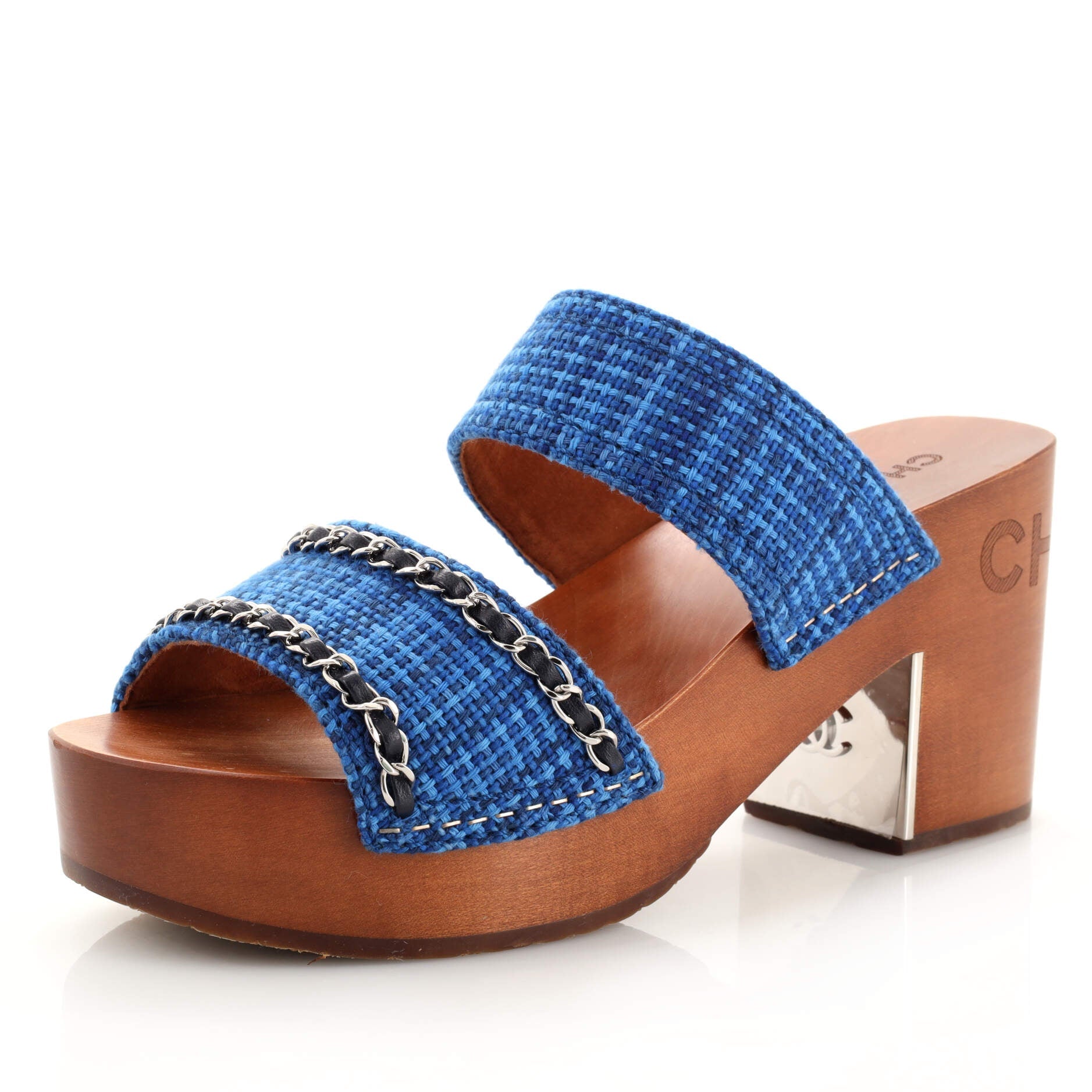 Women's Chain Platform Slide Sandals Tweed and Wood