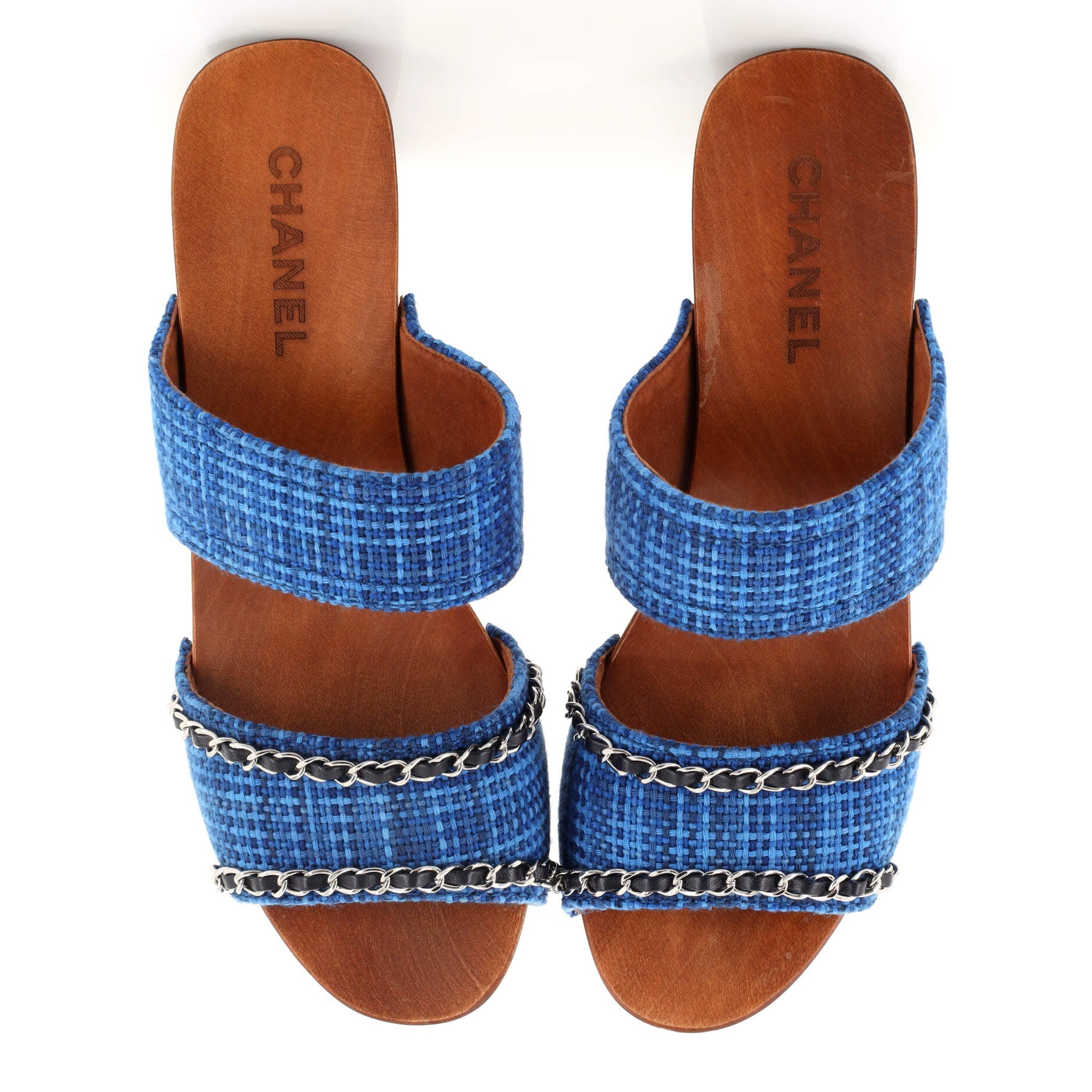 Women's Chain Platform Slide Sandals Tweed and Wood