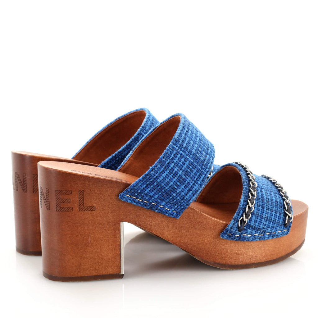 Women's Chain Platform Slide Sandals Tweed and Wood