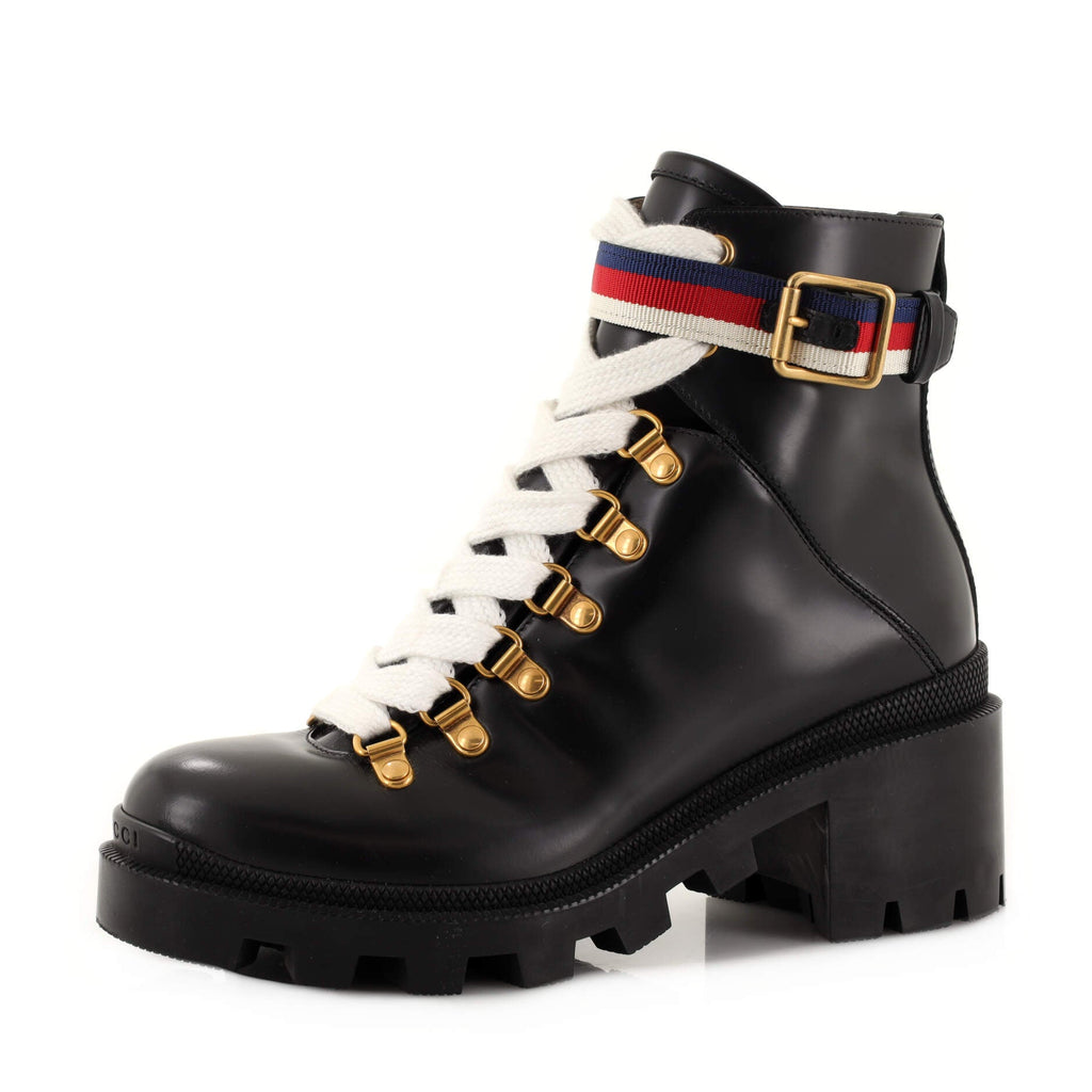 Women's Heeled Lace Up Combat Ankle Boots Leather