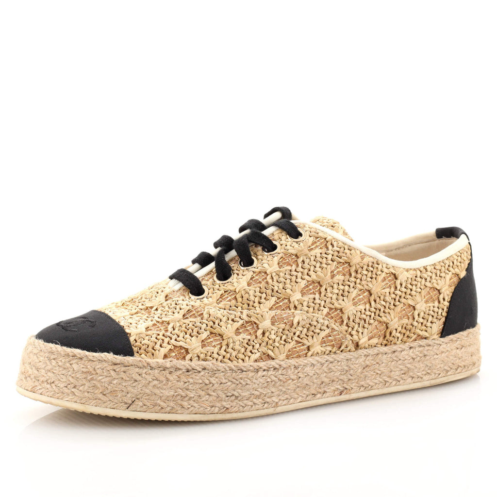 Women's CC Cap Toe Lace Up Espadrilles Woven Raffia