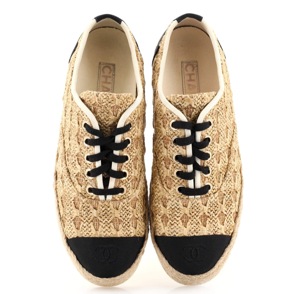 Women's CC Cap Toe Lace Up Espadrilles Woven Raffia