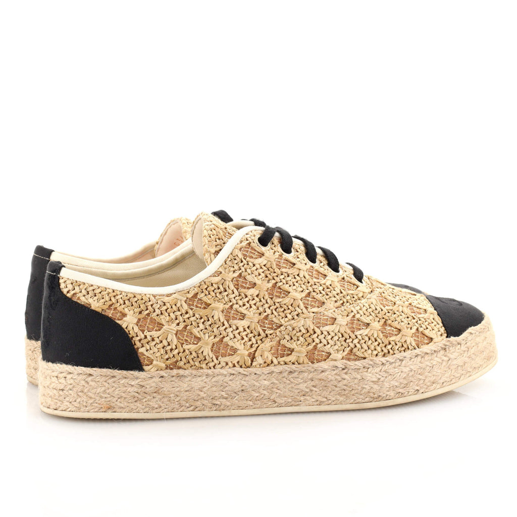 Women's CC Cap Toe Lace Up Espadrilles Woven Raffia