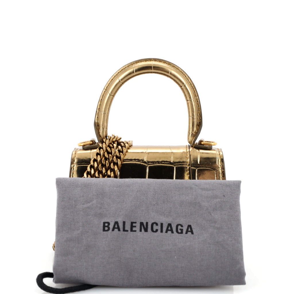 Hourglass Top Handle Bag Crocodile Embossed Leather Mini