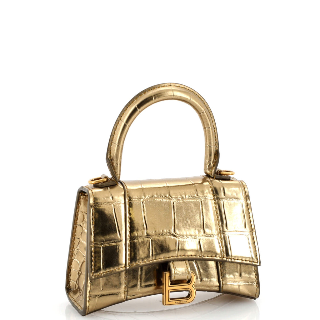 Hourglass Top Handle Bag Crocodile Embossed Leather Mini