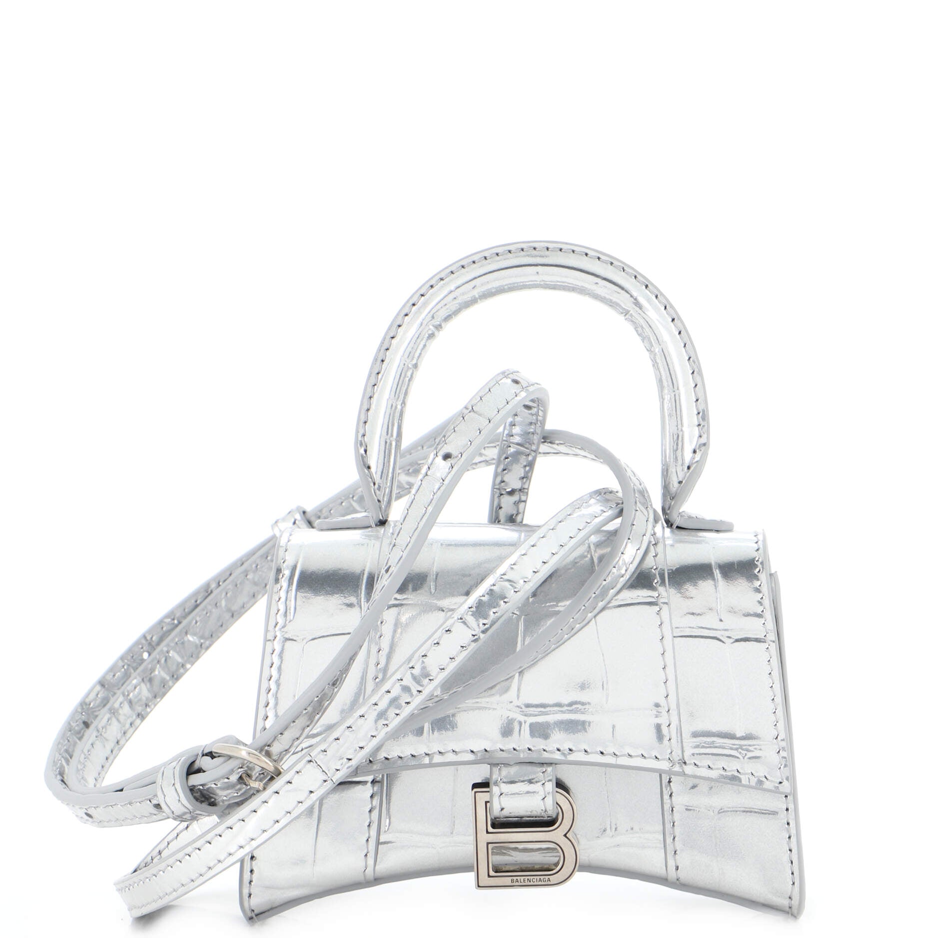 Hourglass Top Handle Bag Crocodile Embossed Leather Mini