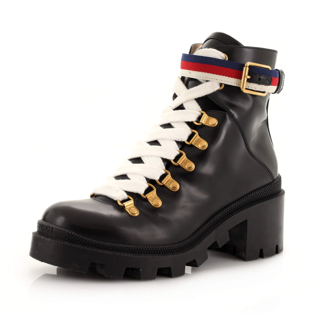 Women's Heeled Lace Up Combat Ankle Boots Leather
