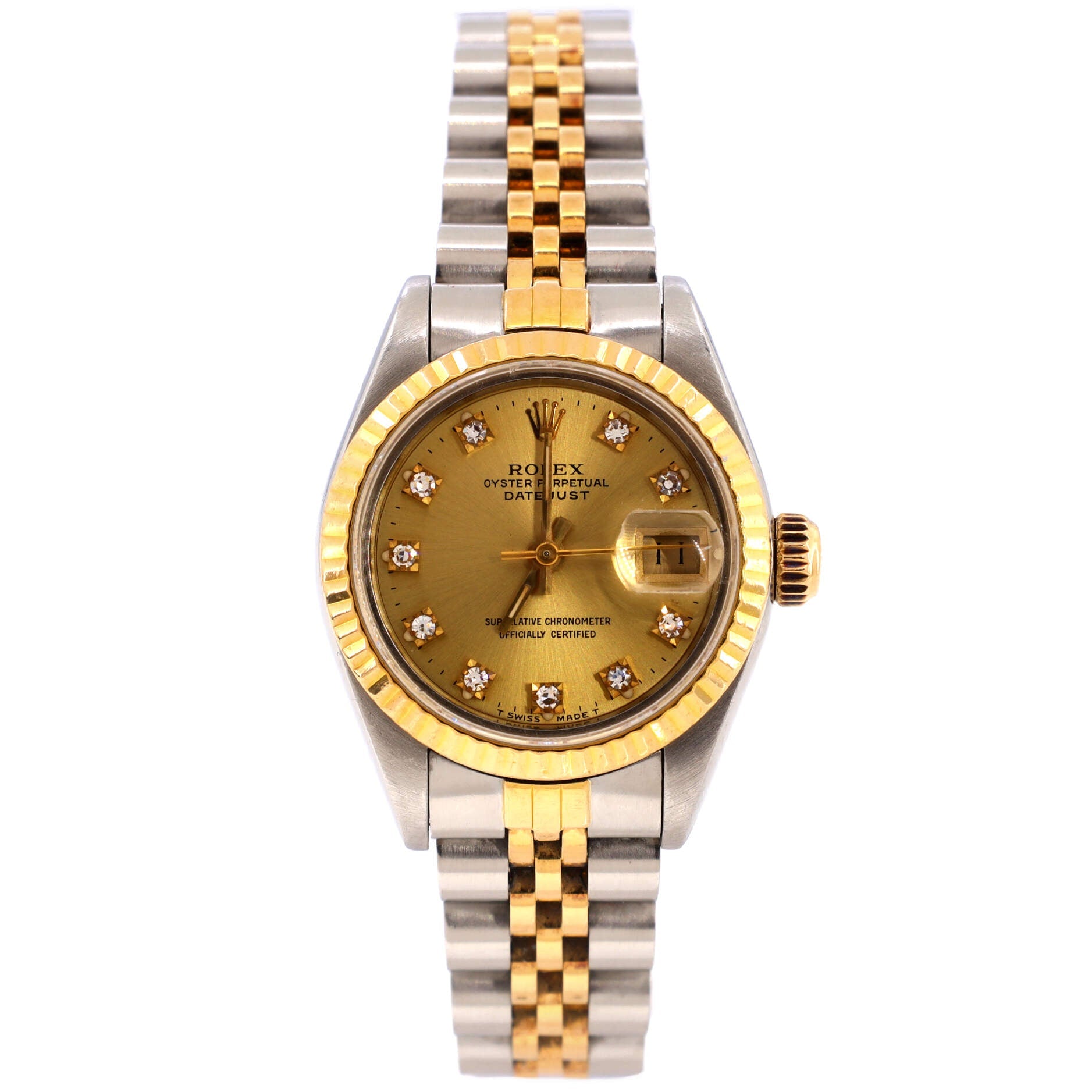 Oyster Perpetual Datejust Automatic Watch Stainless Steel and Yellow Gold with Diamond Markers 26