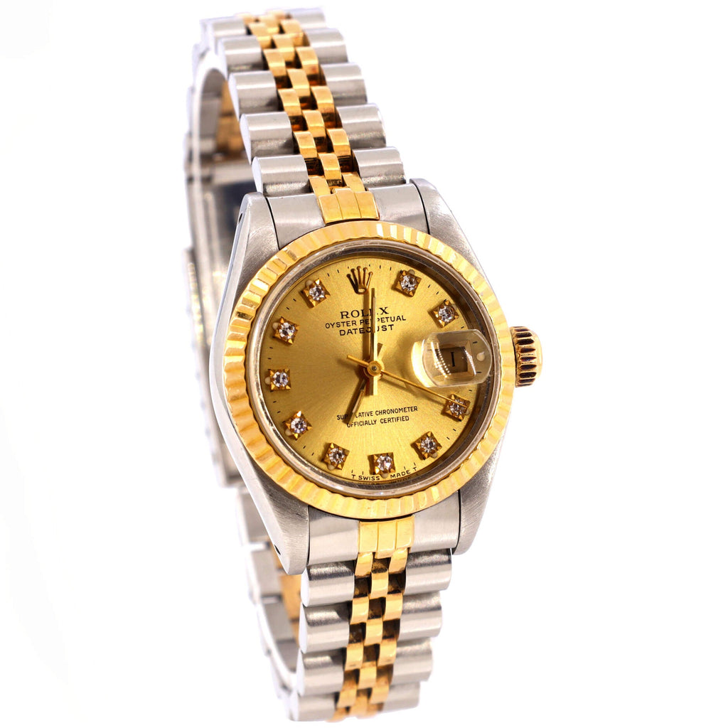 Oyster Perpetual Datejust Automatic Watch Stainless Steel and Yellow Gold with Diamond Markers 26