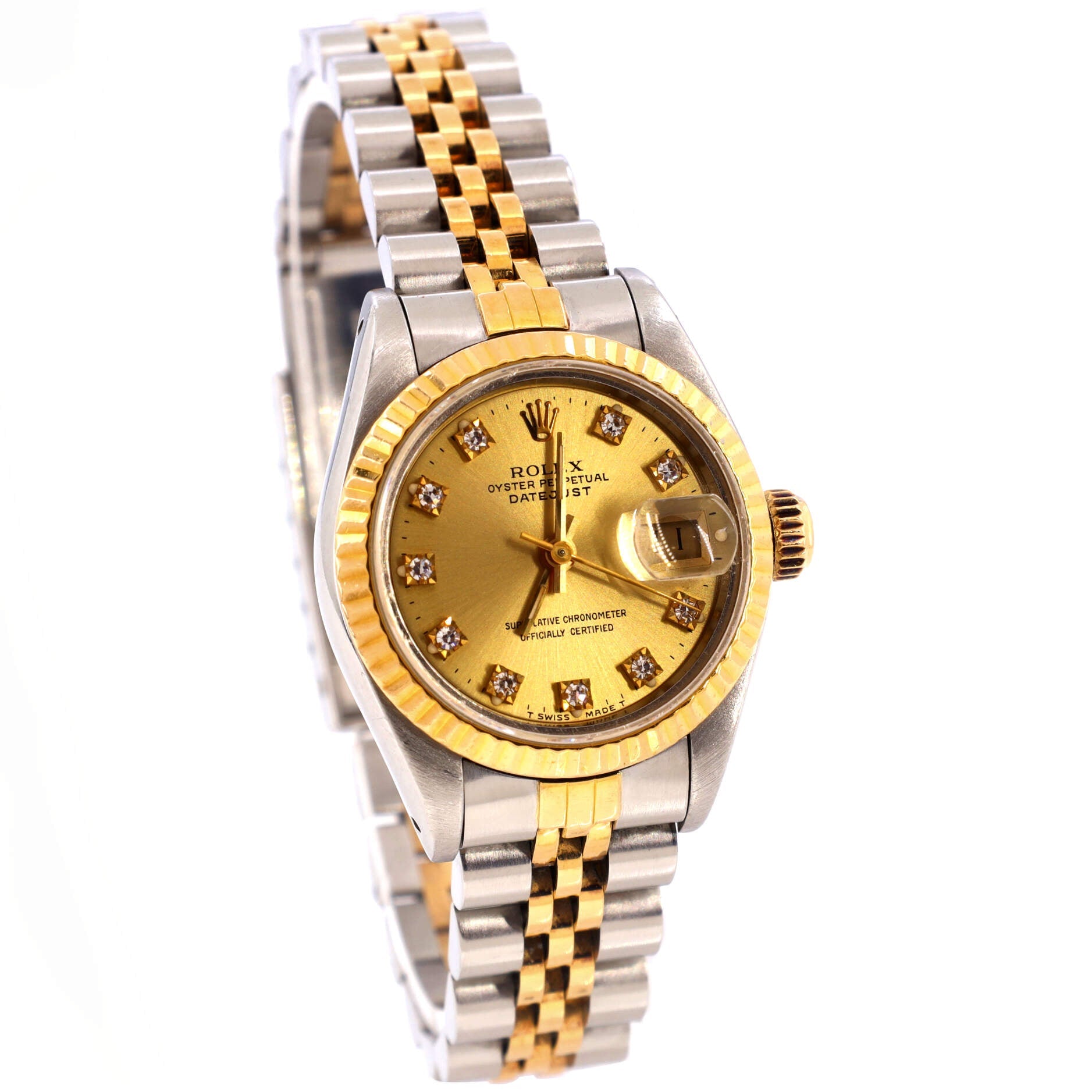 Oyster Perpetual Datejust Automatic Watch Stainless Steel and Yellow Gold with Diamond Markers 26