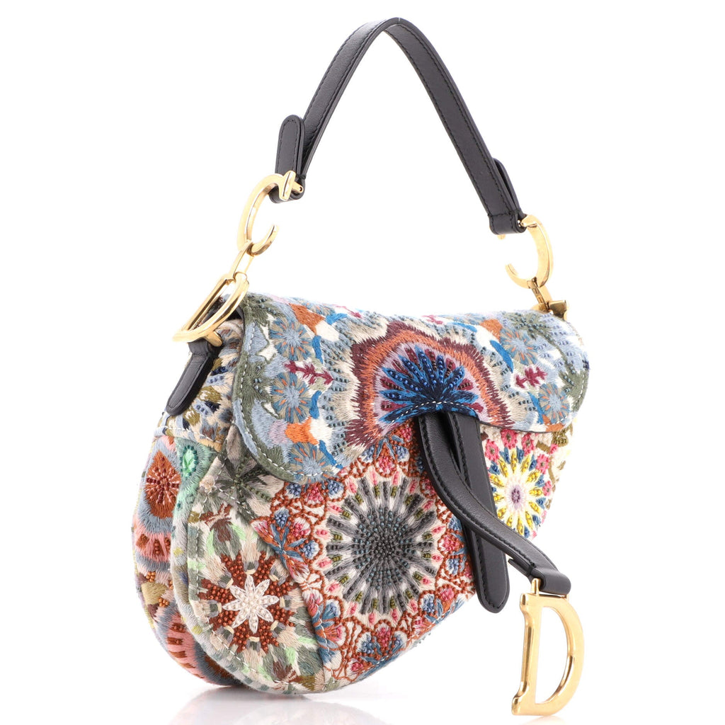 Saddle Handbag Beaded Embroidered KaleiDiorscopic Calfskin Mini