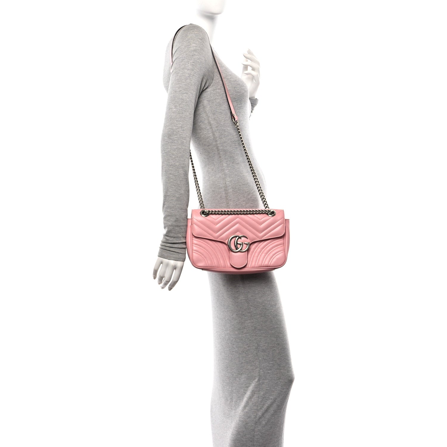Calfskin Matelasse Small GG Marmont Shoulder Bag Wild Rose