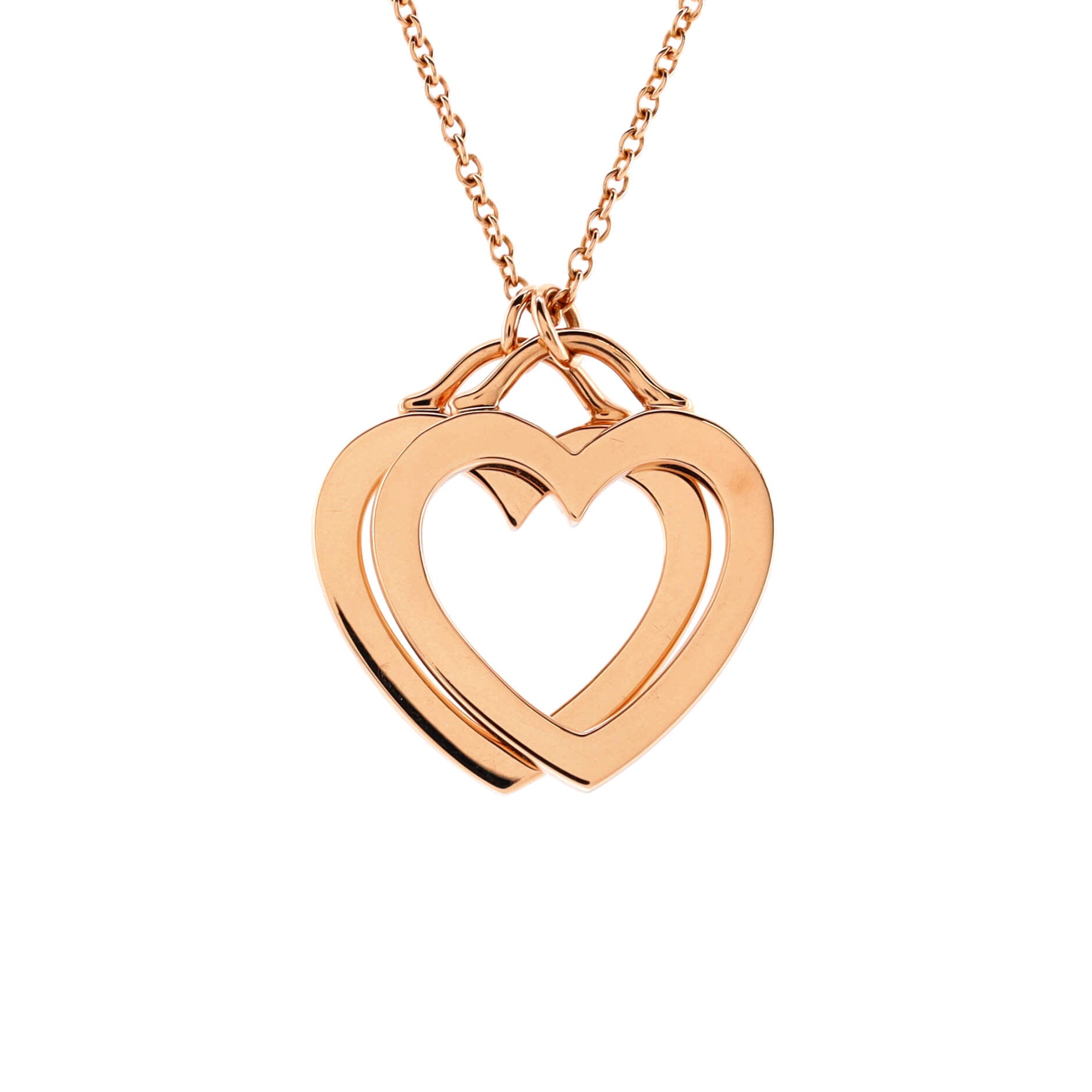 Sentimental Double Heart Pendant Necklace 18K Rose Gold