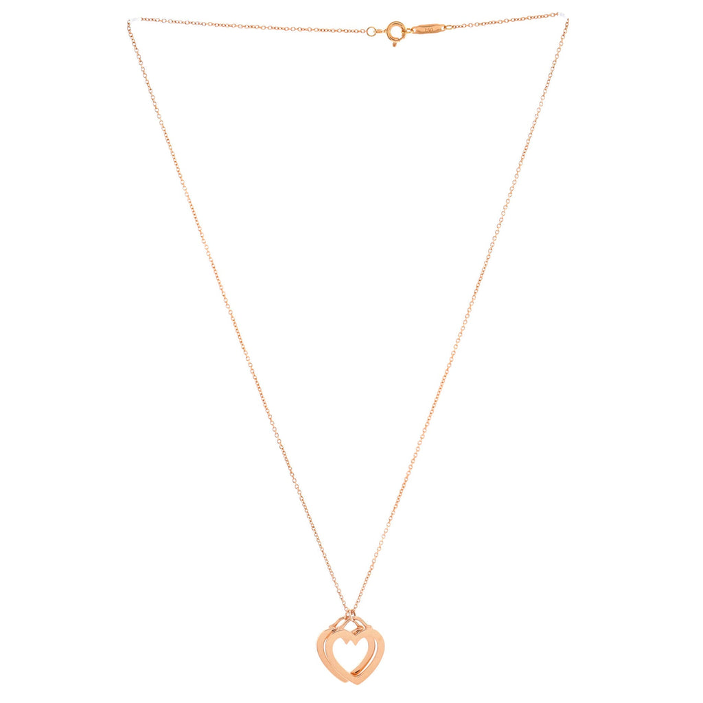 Sentimental Double Heart Pendant Necklace 18K Rose Gold