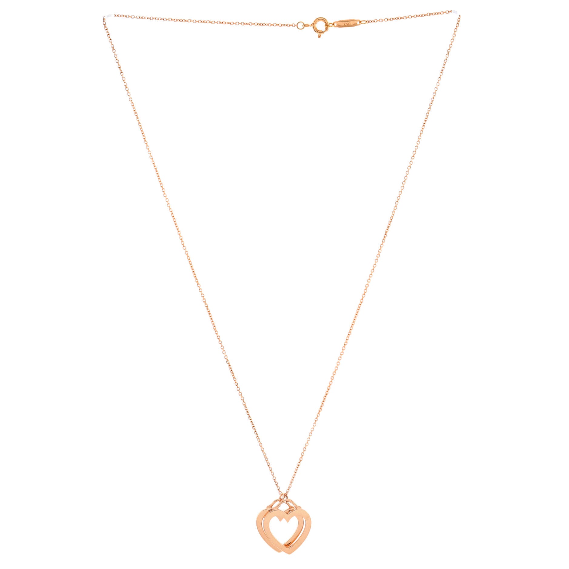 Sentimental Double Heart Pendant Necklace 18K Rose Gold