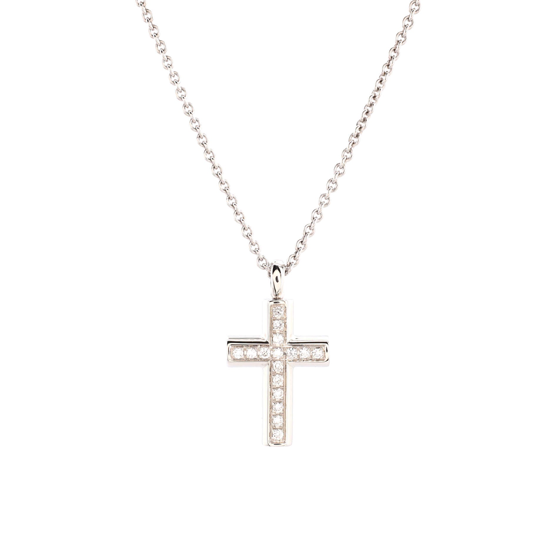 Latin Cross Necklace 18K White Gold and Diamonds
