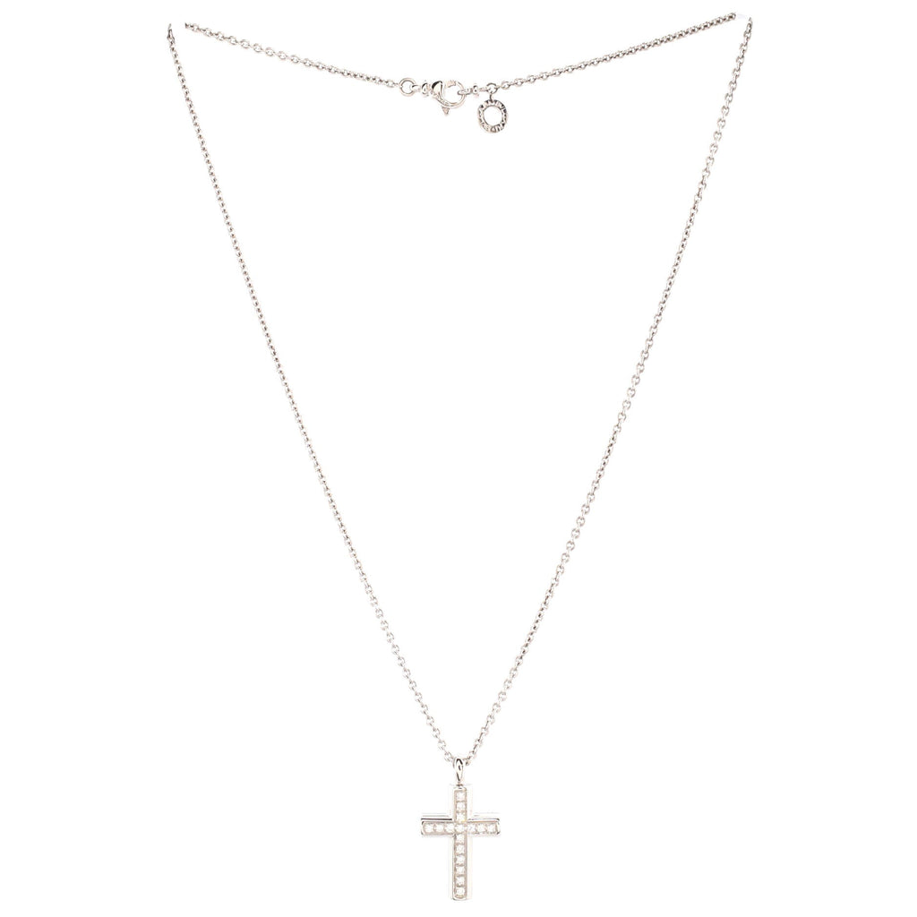 Latin Cross Necklace 18K White Gold and Diamonds