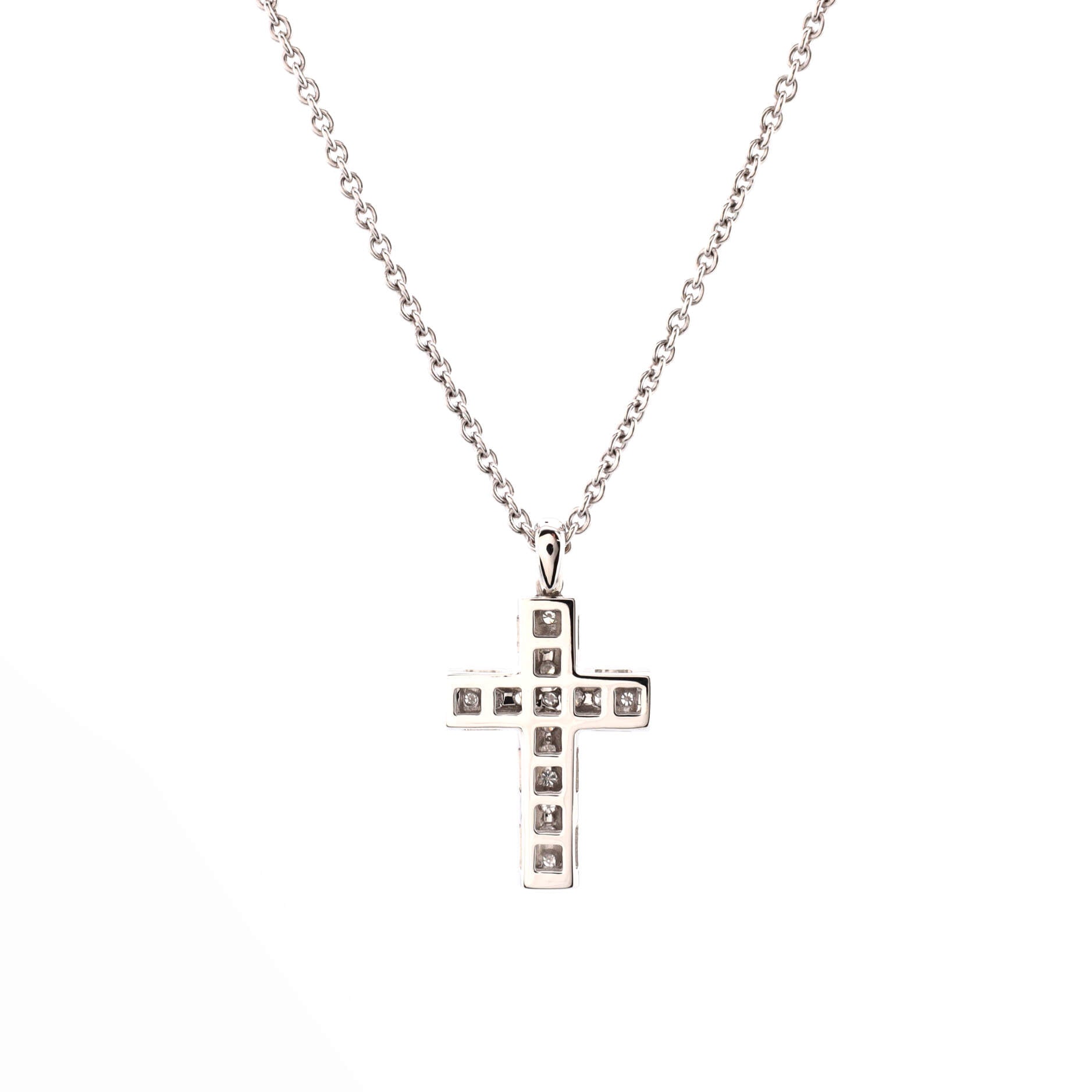 Latin Cross Necklace 18K White Gold and Diamonds