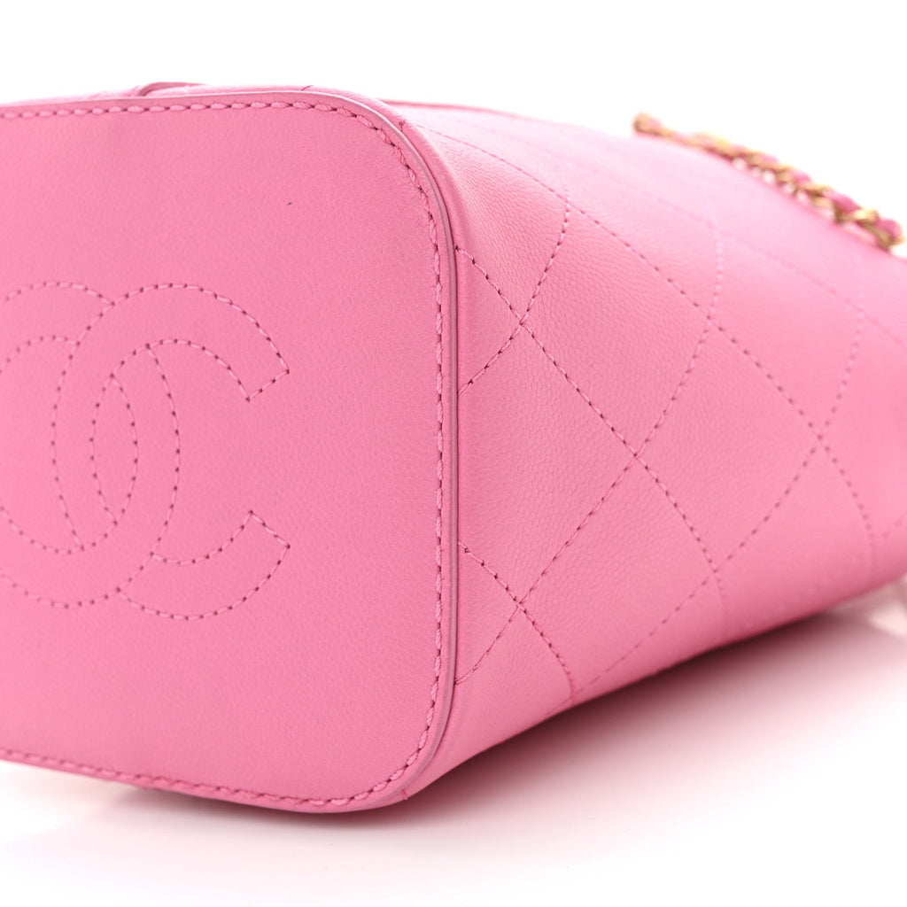 Calfskin Small CC Chain Bucket Drawstring Bag Pink