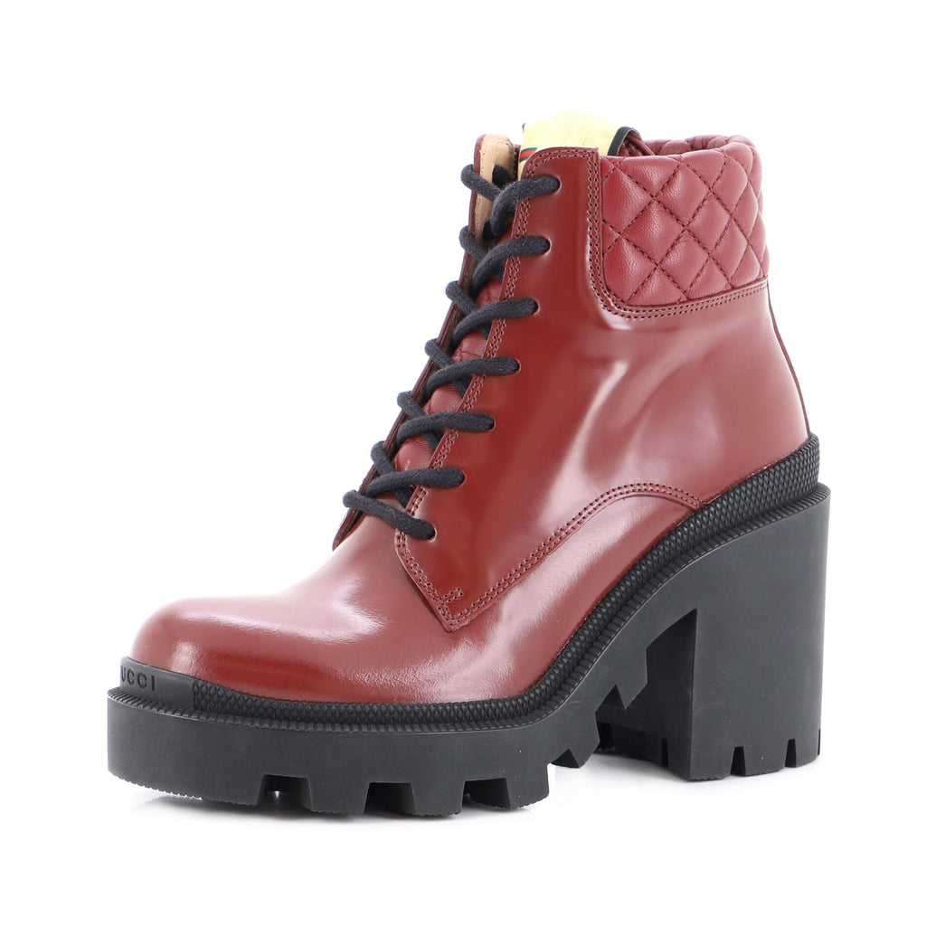 Women's Trip Combat Boots Leather with Quilted Detail