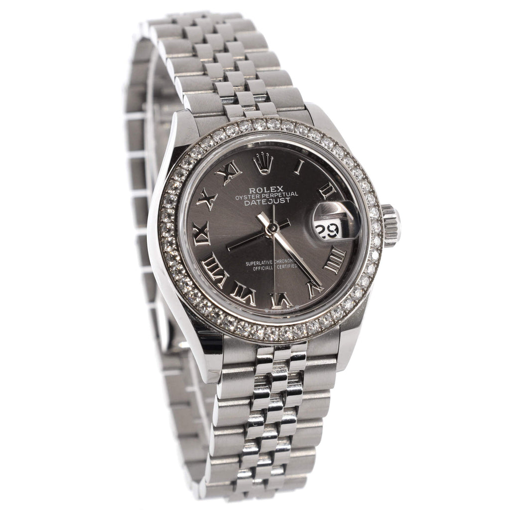 Oyster Perpetual Datejust Automatic Watch Stainless Steel and White Gold with Diamond Bezel 28