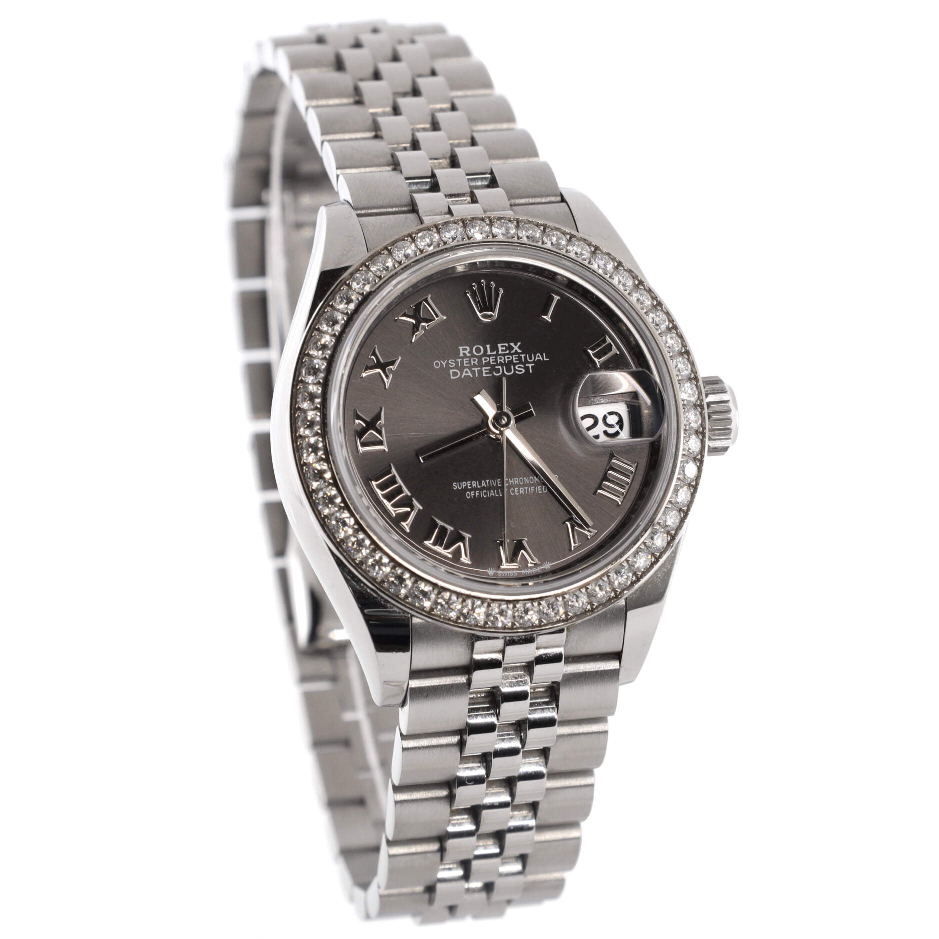 Oyster Perpetual Datejust Automatic Watch Stainless Steel and White Gold with Diamond Bezel 28