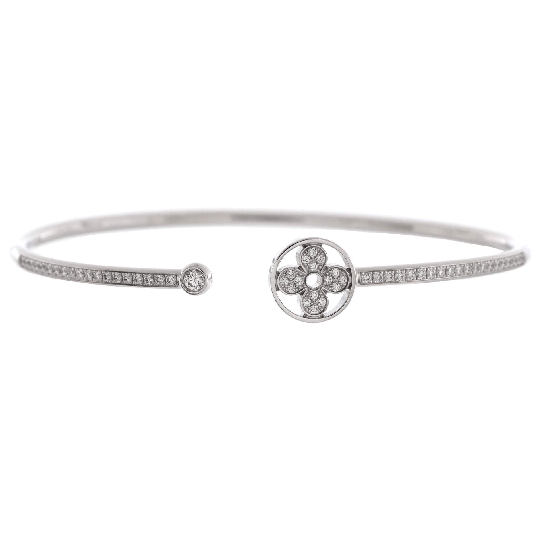 Idylle Blossom Twist Cuff Bracelet 18K White Gold with Pave Diamonds