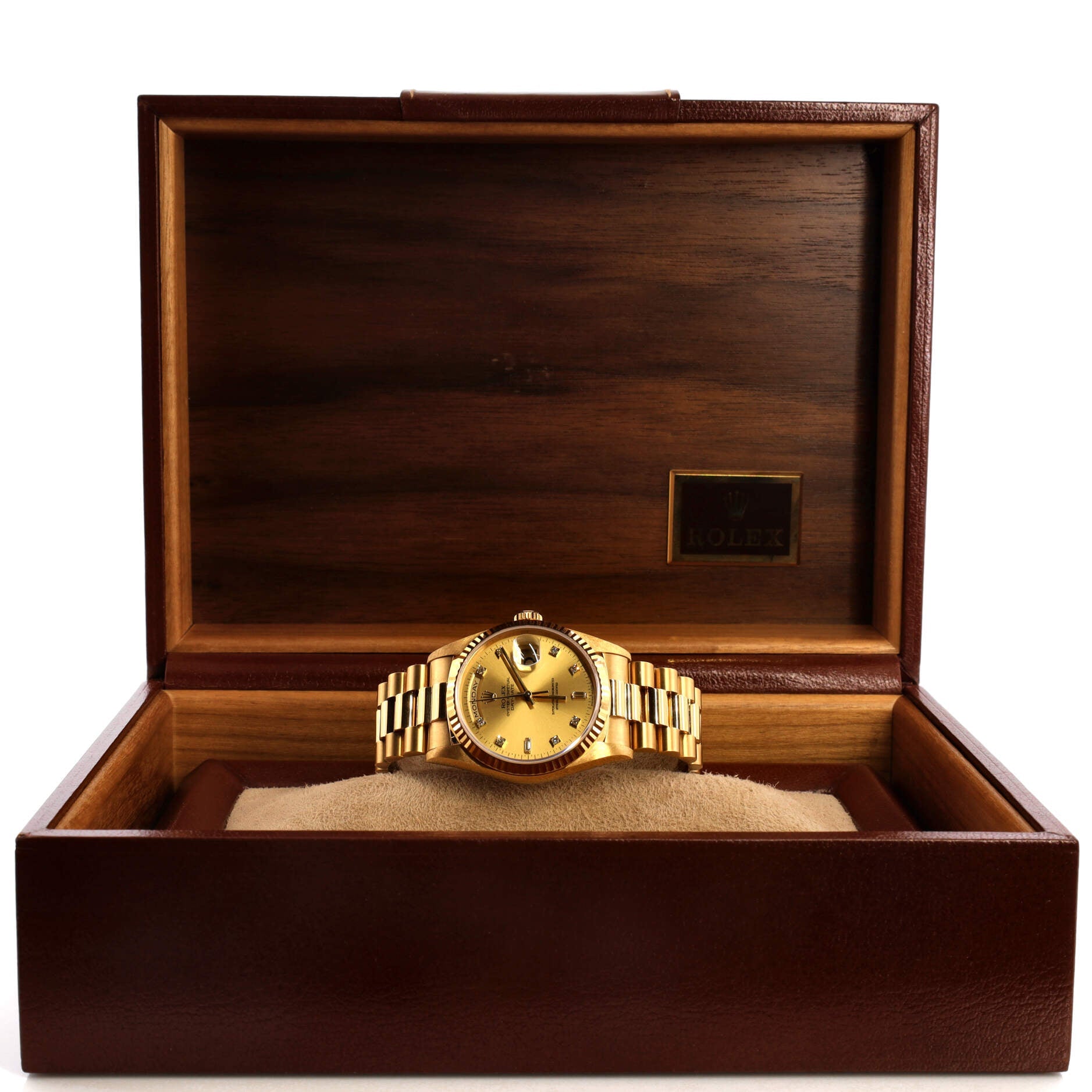 Oyster Perpetual President Day-Date Automatic Watch Yellow Gold with Round and Baguette Diamond Markers 36