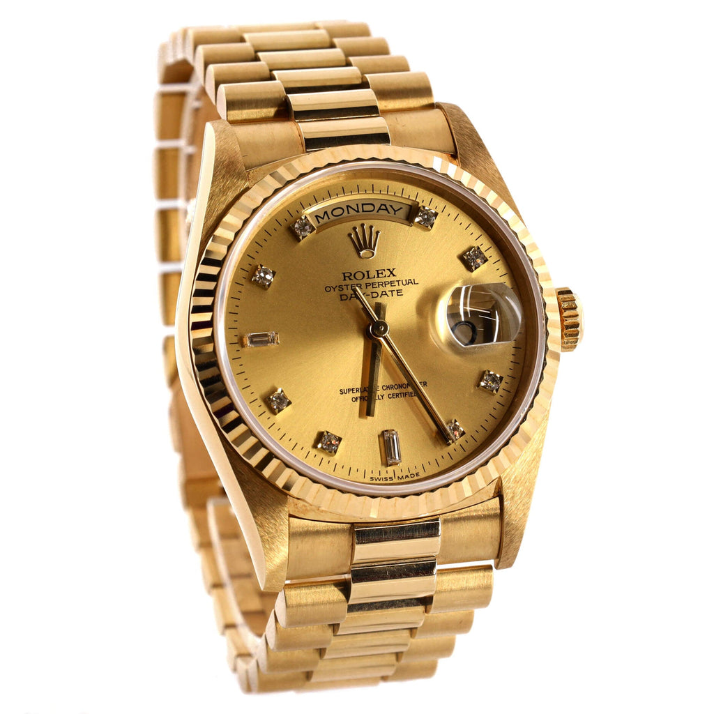 Oyster Perpetual President Day-Date Automatic Watch Yellow Gold with Round and Baguette Diamond Markers 36